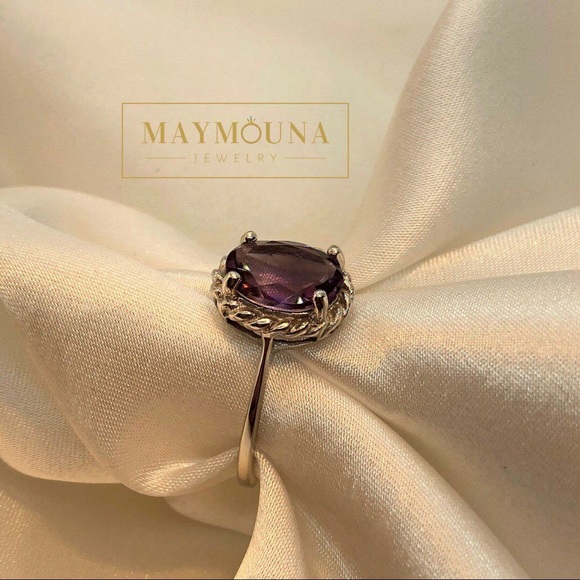 🚫SOLD- 925 Sterling Silver Natural Oval Cut Amethyst Ring - Picture 5 of 10